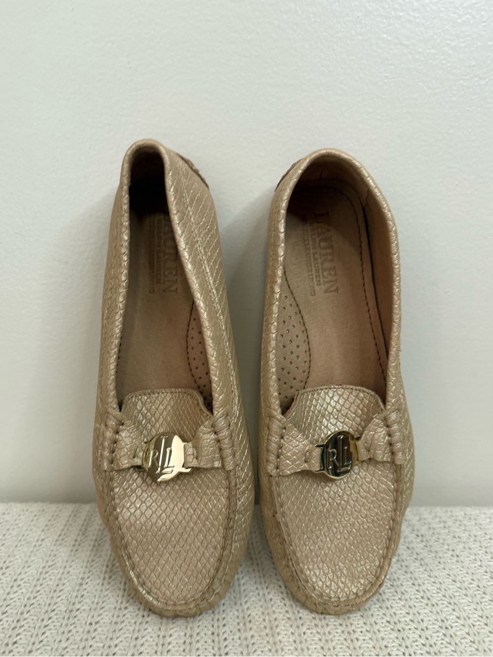 Ralph Lauren Carley Metallic Gold snakeskin embossed Loafers in size 6